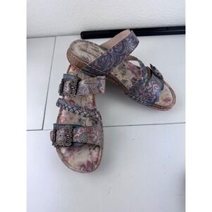 NWOT La Artiste Astra Floral Embossed Leather Strappy Sandals Size 40 9 9.5